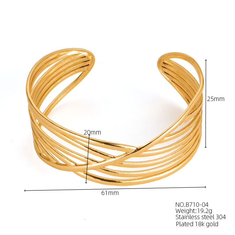 Personalidad transfronteriza exagerada geométrica en forma de C versión ancha pulsera de lava de lujo ligero 18k oro acero inoxidable apertura joyería de alta calidad