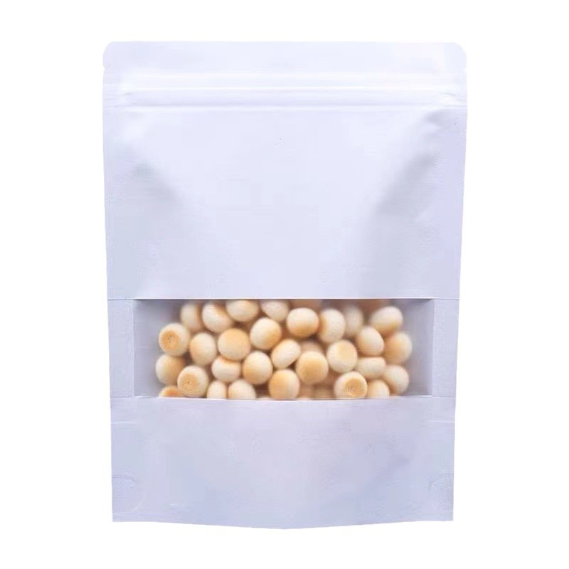 Ventana esmerilada bolsa de papel Kraft Blanco Bolsa de autosellado alimentos envases de frutas secas bolsa sellada snack embalaje de plástico en stock
