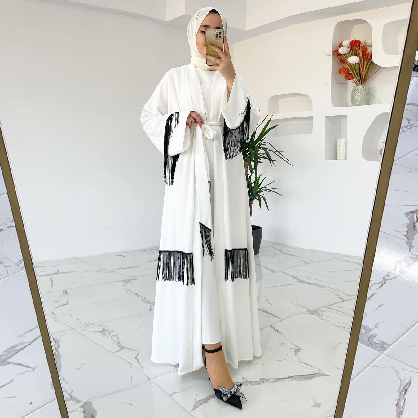 Cardigan élégant à pendentifs style dubaï pour robe musulmane_voghion.com