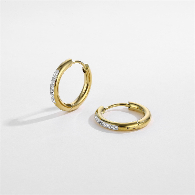 Fashion Circle Stainless Steel Plating Inlay Rhinestones Earrings 1 Piece