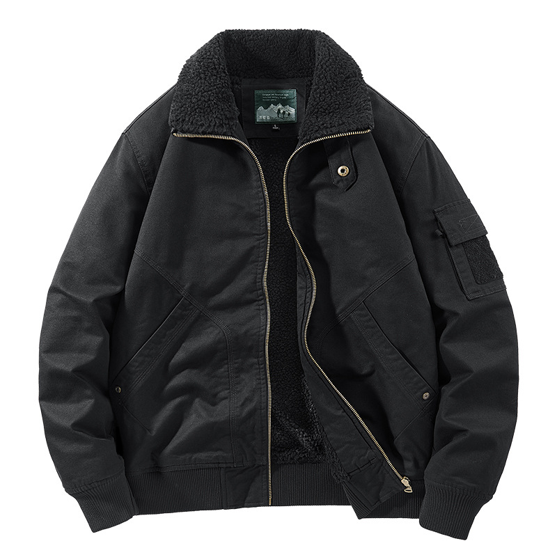 Men's Clothing New cotton washed lambskin jacket cotton clothing men's autumn and winter outdoor leisure high collar baseball jacket_voghion.com