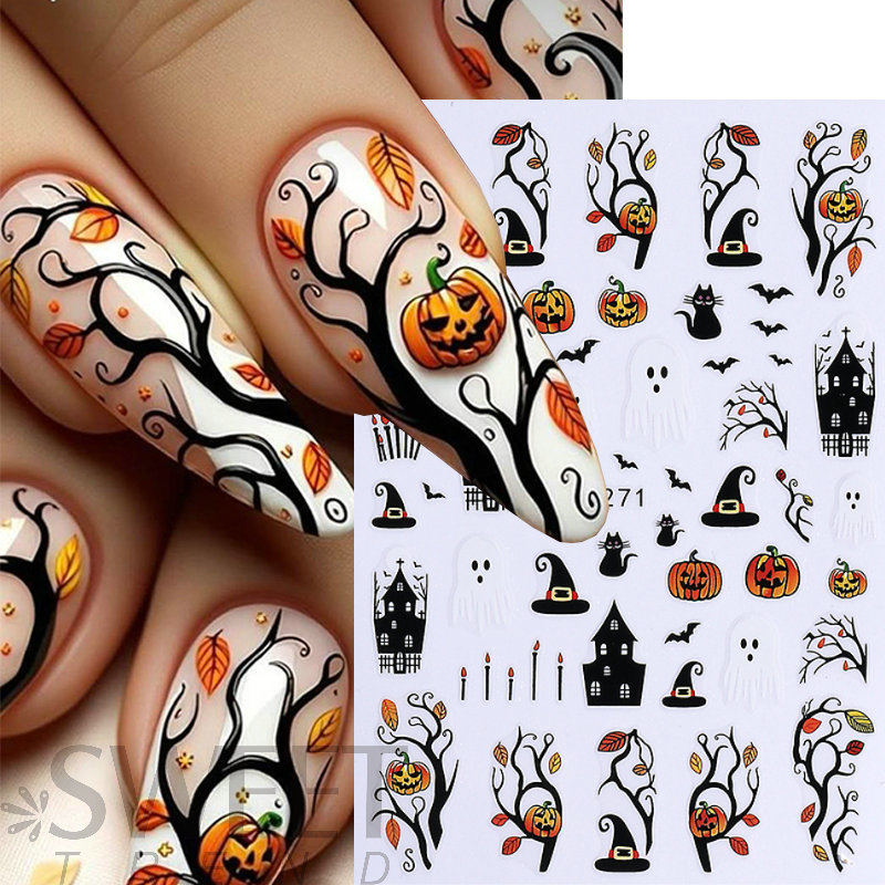 Nuevas pegatinas de uñas transfronterizas, dibujos animados lindos, halloween fantasma, setas, cráneos, rosas negras, pegatinas de uñas