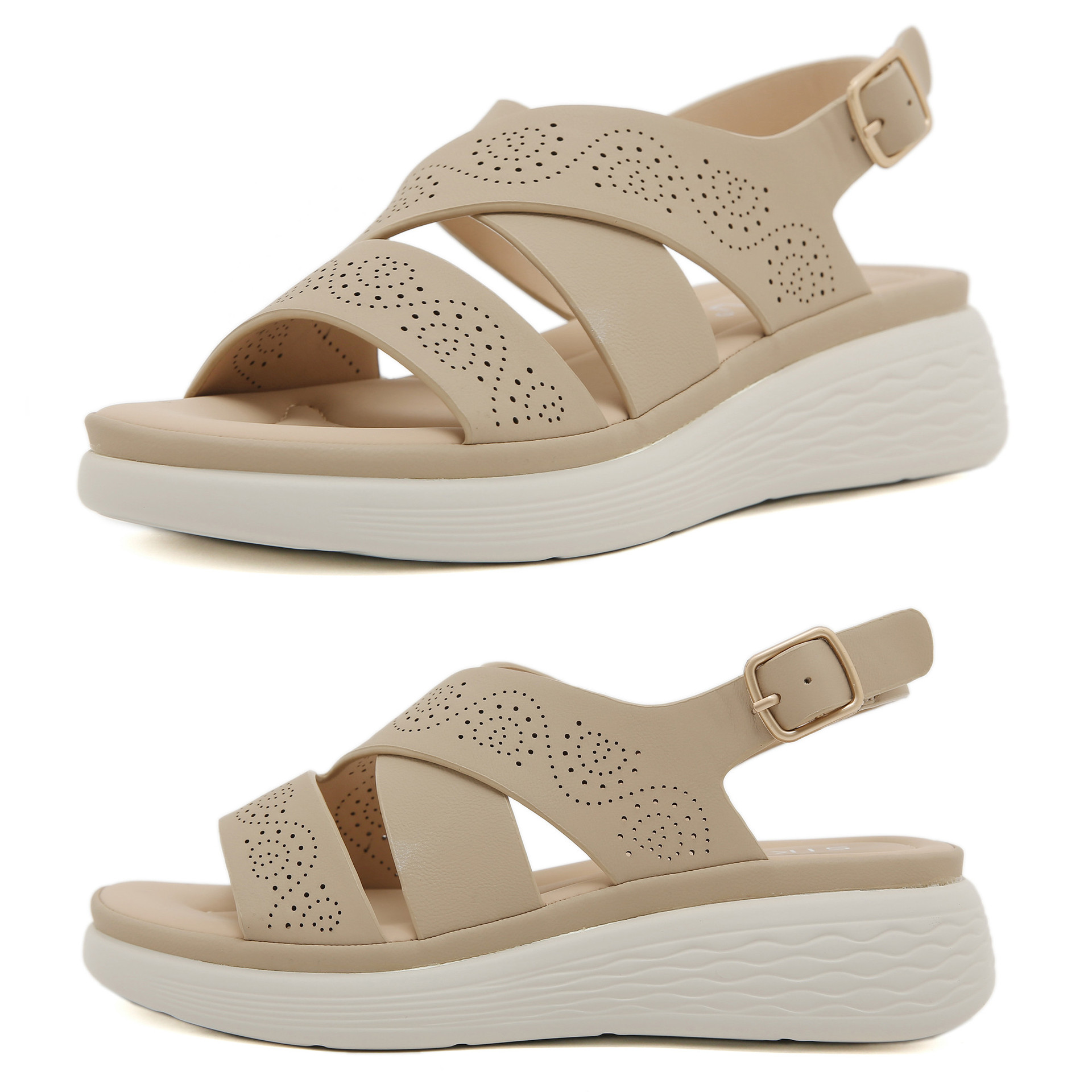 (No vendido) 2025 nuevo punto de fondo grueso ligero antideslizante cómodo sandalias deportivas casuales de hebilla para mujeres