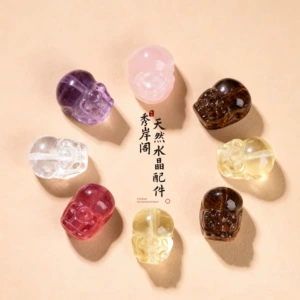 Natural Crystal Pixiu Through-Hole Accessories, Multi-Color DIY Bracelet Beads, Fortune-Attracting Pixiu Jewelry Accessories