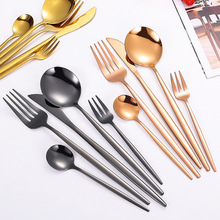 葡萄牙不锈钢刀叉勺套装创意跨境高颜值餐具金色牛排刀叉勺五件套