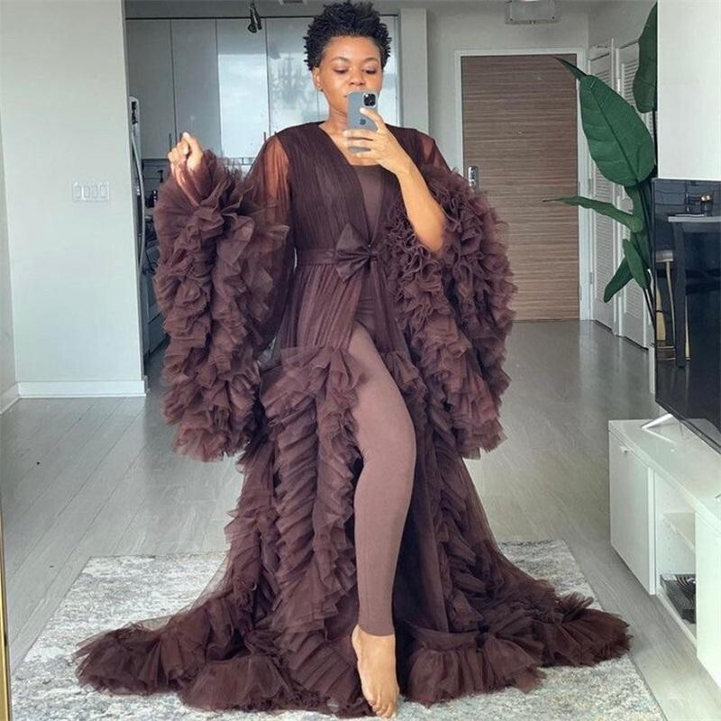 2025 Cross-Border Hot-Selling Dressing Gown Catwalk Photo Shoot Pregnant Women Thin Mesh Dress Party Private Clothing Outer Skirt