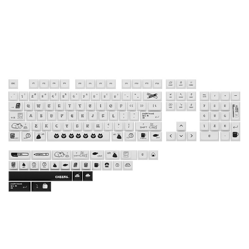 Teclas de teclado mecánico universales, juego completo, temática de perro Pacha, sublimadas, material PBT XDA, estilo ruso y japonés