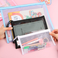Nylon mesh A4 file bag transparent office supplies document bag student hand-held zipper file storage bag wholesale