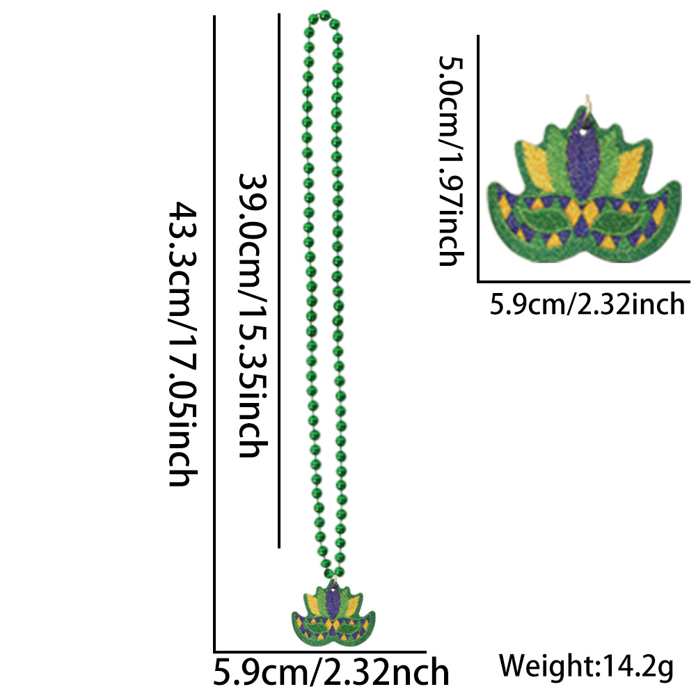 Collar de carnaval, Nueva Orleans, colgante de oro púrpura, colgante de cuentas verde, decoración de fiesta, joyas de cuentas de Mardi Gras