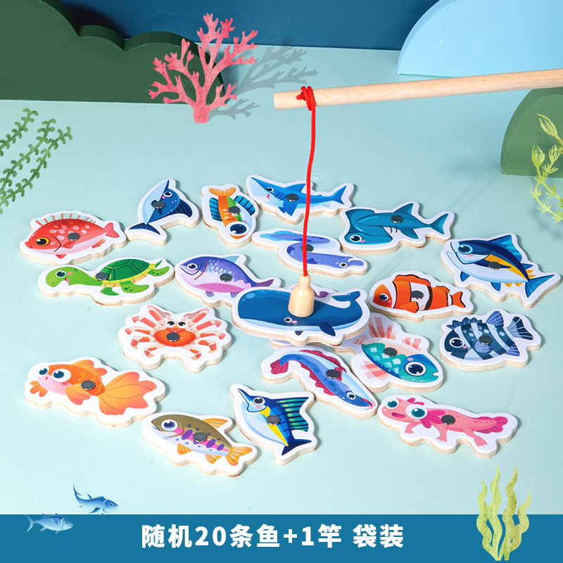 Diversión de madera barril magnético pesca marina juego de cartas juego ejercicio coordinación mano-ojo juguetes educativos