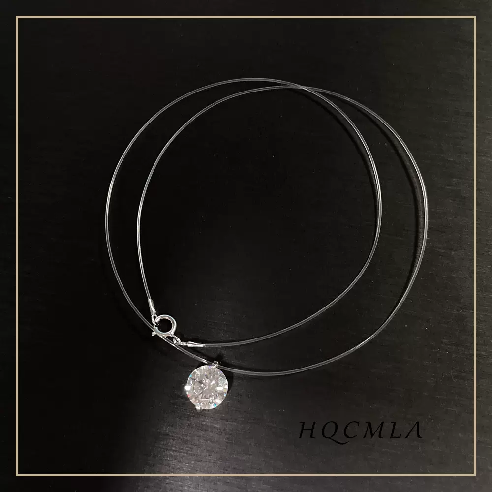 跨境热卖s925人鱼之泪项链女轻奢高级闪钻吊坠透明鱼线锁气质骨链