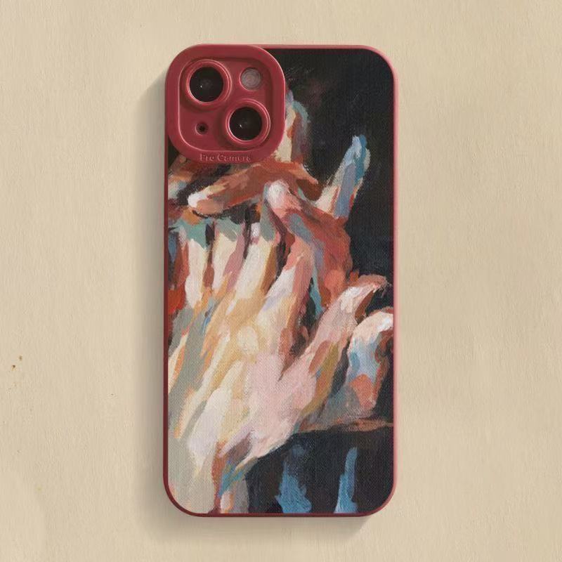 Pintura al óleo mano a mano para iPhone 16pro funda para teléfono móvil 11 Apple 15 anti-caída 14/13promax nuevo 12
