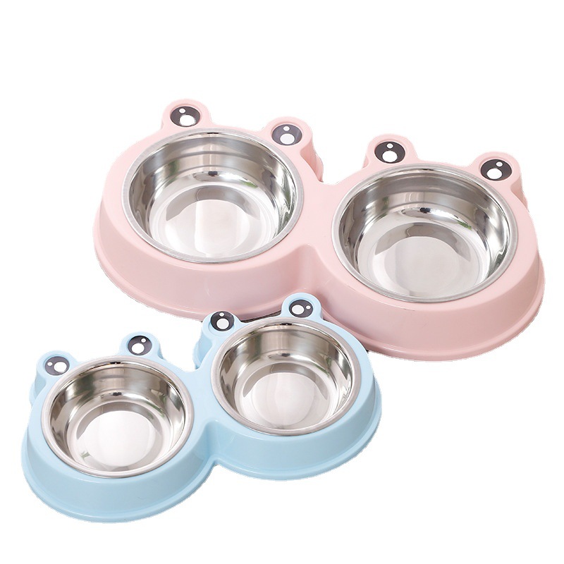 Fabricante personalizado desmontable dos en uno rana doble tazón de acero inoxidable gato tazón de plástico espesado antideslizante tazón de perro tazón de mascotas