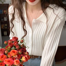 polo翻领针织打底衫女2025秋冬新款复古温柔内搭毛衣开衫修身上衣