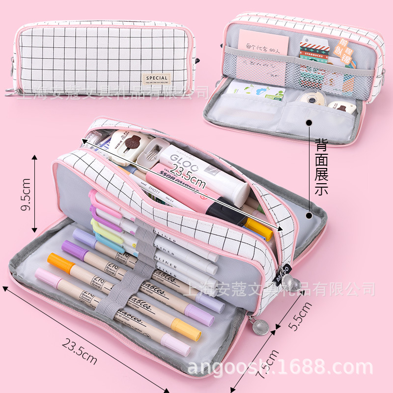 Ankou simple caja de papelería de gran capacidad caja de lápiz de estilo coreano japonés caja de lápiz de lona multifuncional creativa bolsa de papelería de múltiples capas