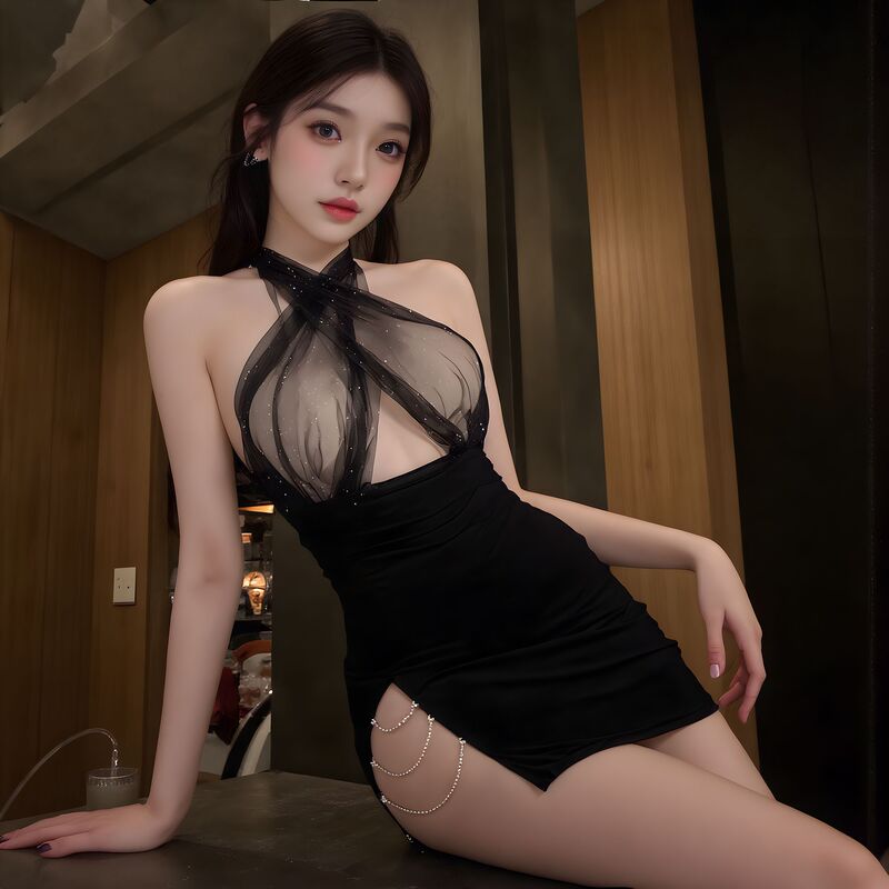 Orange-Themed Playful Lingerie with Open Back, Slit, Halter Neck, Nightclub Tube Top, Bodycon Dress, Wholesale Plus-Size Erotic Lingerie