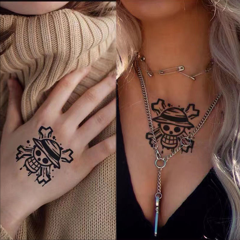 Anime Luffy Straw Hat Logo Tattoo Sticker Waterproof Lasting Realistic Tide Cool Tattoo