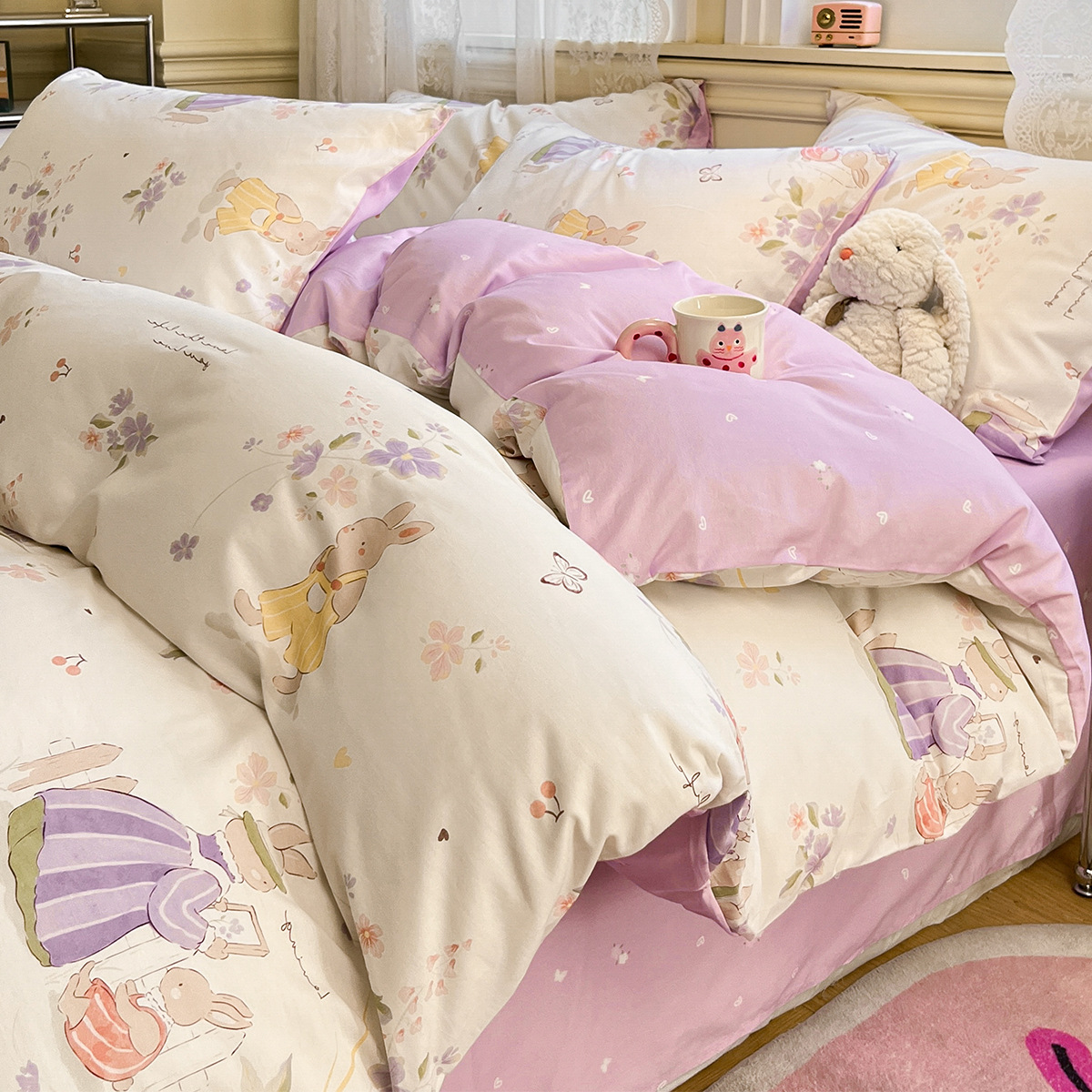 Juego de cama de algodón fresco de cuatro piezas de algodón 2025 nueva sábana cubierta de edredón dormitorio individual juego de tres piezas