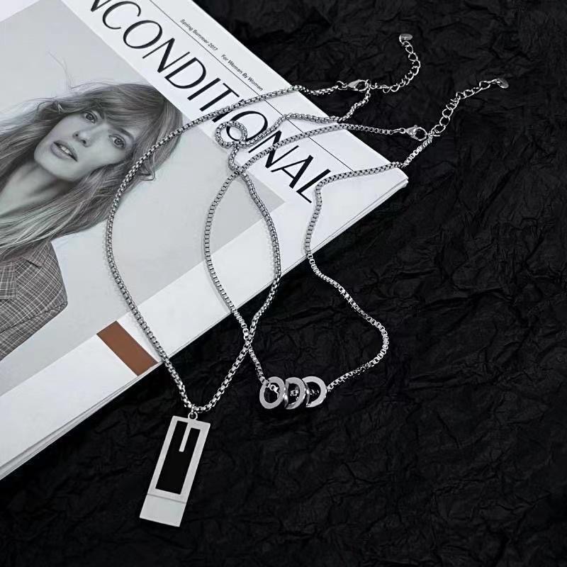 Unisex Titanium Steel Necklace With Double Square Pendant Jewelry_voghion.com