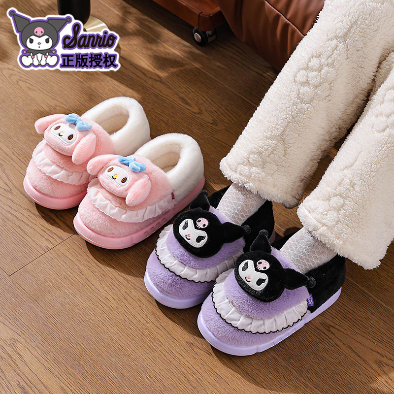 Sanliogou zapatillas de algodón de talón para mujeres otoño y invierno 2025 nuevas zapatillas de algodón casero de terciopelo KULOMI gruesas