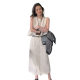 High-grade linen round neck sleeveless top women's summer new 2024 slim long A- line skirt two-piece suit