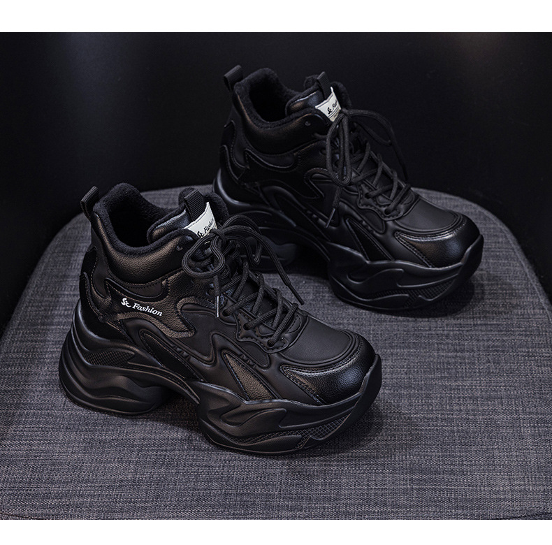 Giày sneaker nữ đế dày tăng chiều cao phong cách thể thao — Đen lót lông 5351-1, Đen lót đơn 5353, Be lót lông 5351-1, Be lót đơn 5351 chi tiết 23