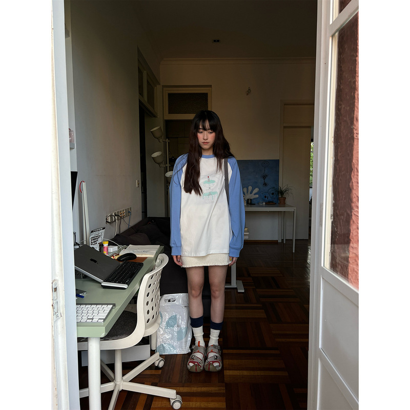 POXFFEE/许愿池长袖T恤女早秋chic上衣复古宽松设计感打底衫|undefined