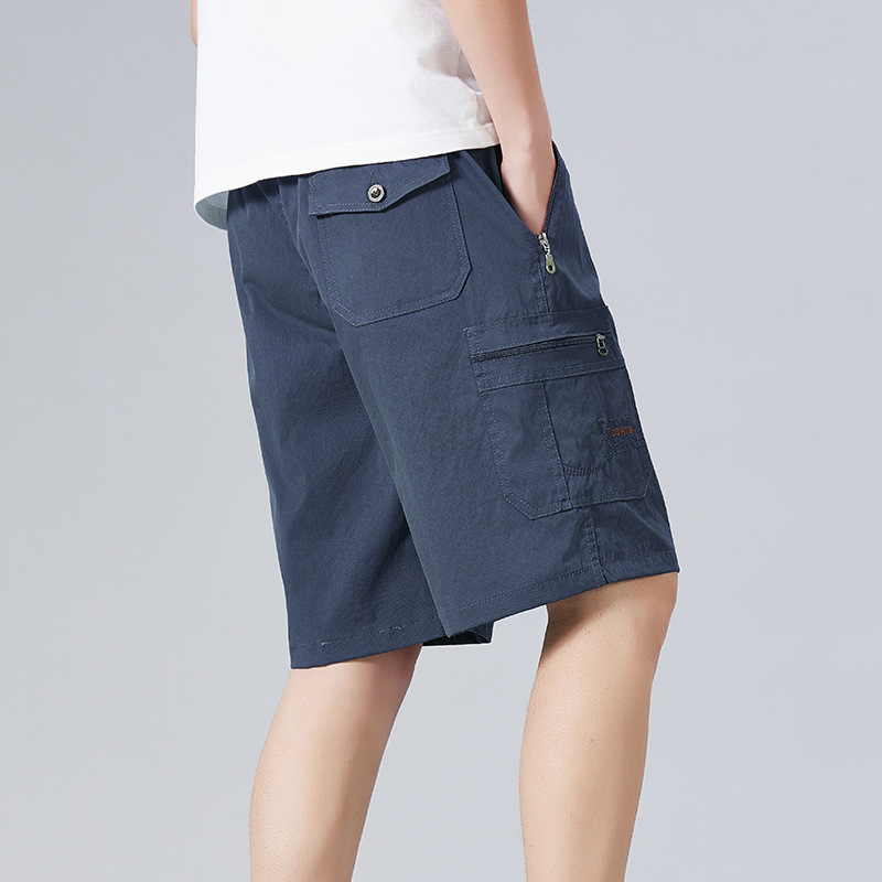 Pantalones cortos de mediana edad de verano de bolsillo suelto con cremallera, pantalones casuales, pantalones gordos, pantalones de algodón de papá image 7