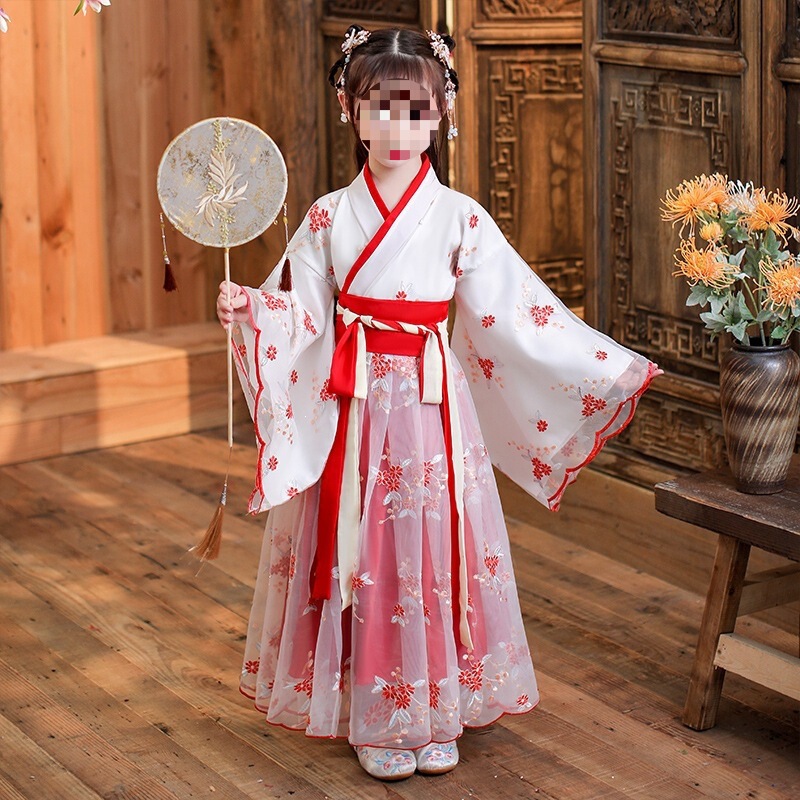 Hanfu for Girls, Spring and Summer Children's Chinese Style Tang Suit Ancient Costume, Super Fairy-Like Ruqun Dress, Little Girl Princess Red Dress