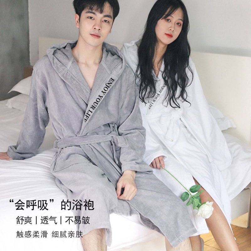 순면 목욕 가운 흡수성 타월 소재 커플 남녀 목욕 타월 가을과 겨울 따뜻한 잠옷 롱 올 시즌 유니버설