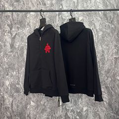 秋冬CH拼皮十字架长袖拉链连帽卫衣男女纯棉帽衫外套宽松休闲批发