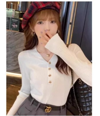 打底衫女小香风内搭春装2025新款v领针织衫软糯毛衣长袖早春上衣|undefined