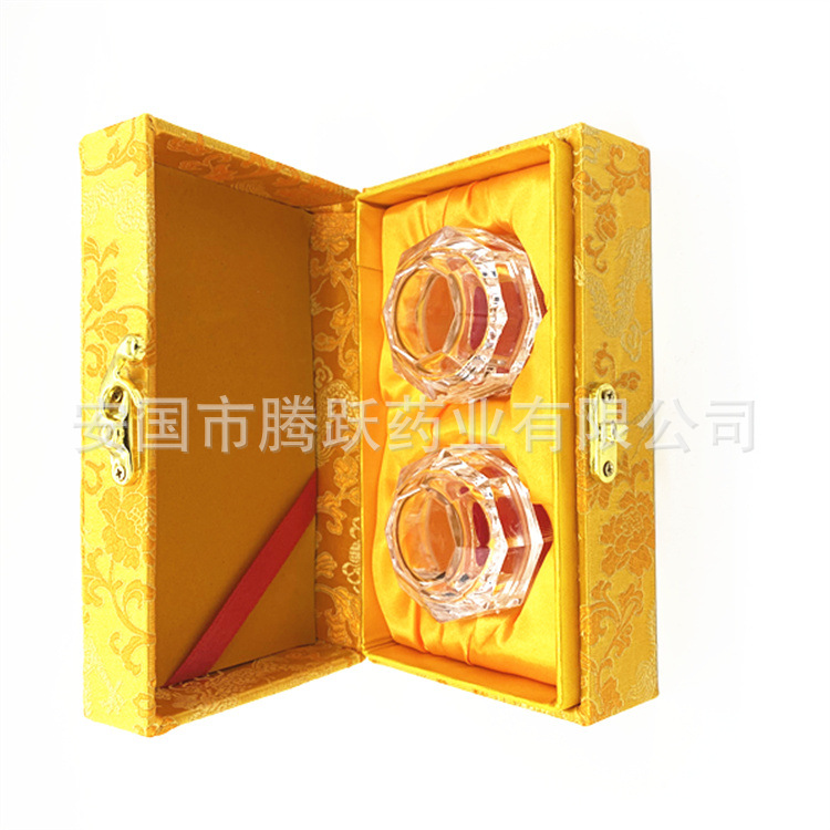 Yellow Dragon Brocade Gift Box Empty Display Case for Jewelry and Crystal Keepsakes in use
