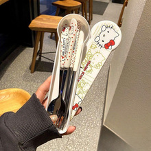 餐具不锈钢筷子勺子叉子学生套装收纳盒便携三件套可爱