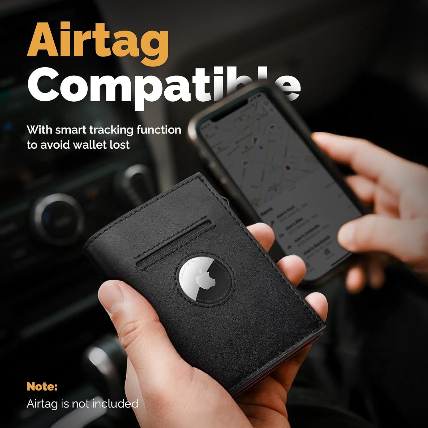 Amazon auto pop-up aluminio cartera de tarjetas triple plegable multifuncional cartera de cuero con airtag cartera de hombre