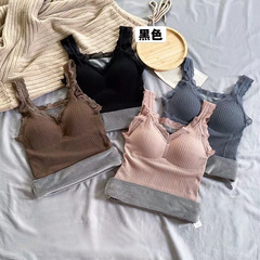 2023無縫保暖背心女加絨加厚打底保暖內衣蕾絲V領打底衫加絨