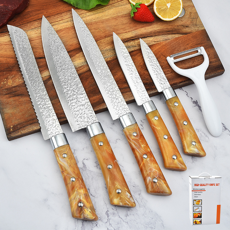Cuchillo de cocina doméstica con forma de flores de siete piezas cuchillo acrílico cuchillo de cocina regalo conjunto de cuchillos