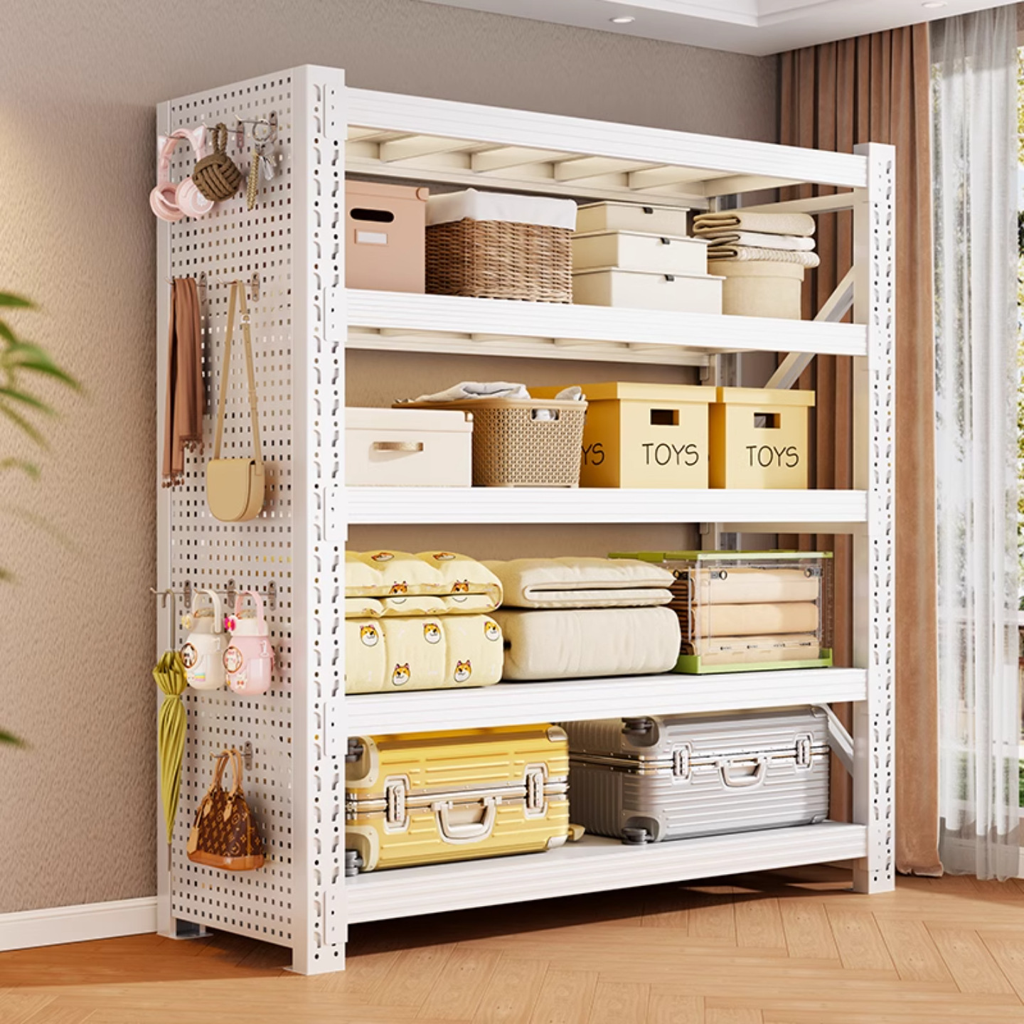 Household Shelves Multi-Layer Floor-Standing Storage Racks Balcony Warehouse Storage Racks Supermarket Express Storage Display Angle Steel Shelves