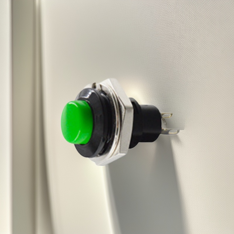 小型按钮开关 绿色 12mm 开孔按钮开关 外壳金属螺母