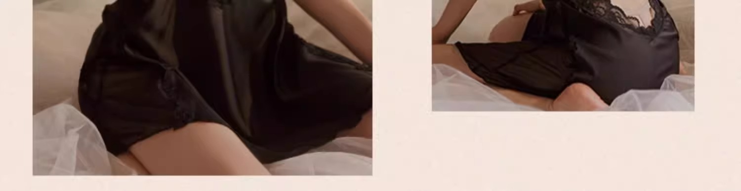 Luxuriöser, sexy Pyjama von Pure Desire | Damen-Nachthemd aus Eisseide mit Spitzenträgern | Integrierte Polster für betonte Kurven | Perfekt für Dates_voghion.com