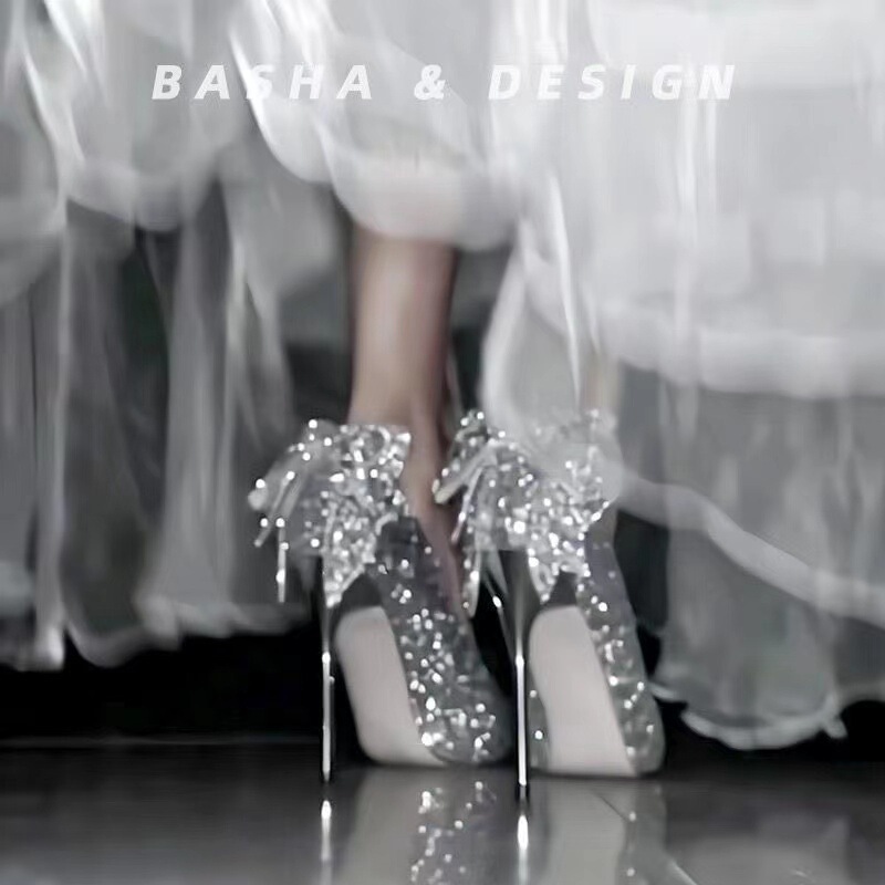 2026 Spring and Autumn New Style Crystal Diamond Silver Bow High Heels Women's Thin Heels High-End Bridesmaid French Wedding Shoes for Women 2026 Spring and Autumn New Style Crystal Diamond Silver Bow High Heels Women's Thin Heels High-End Bridesmaid French Wedding Shoes for Women