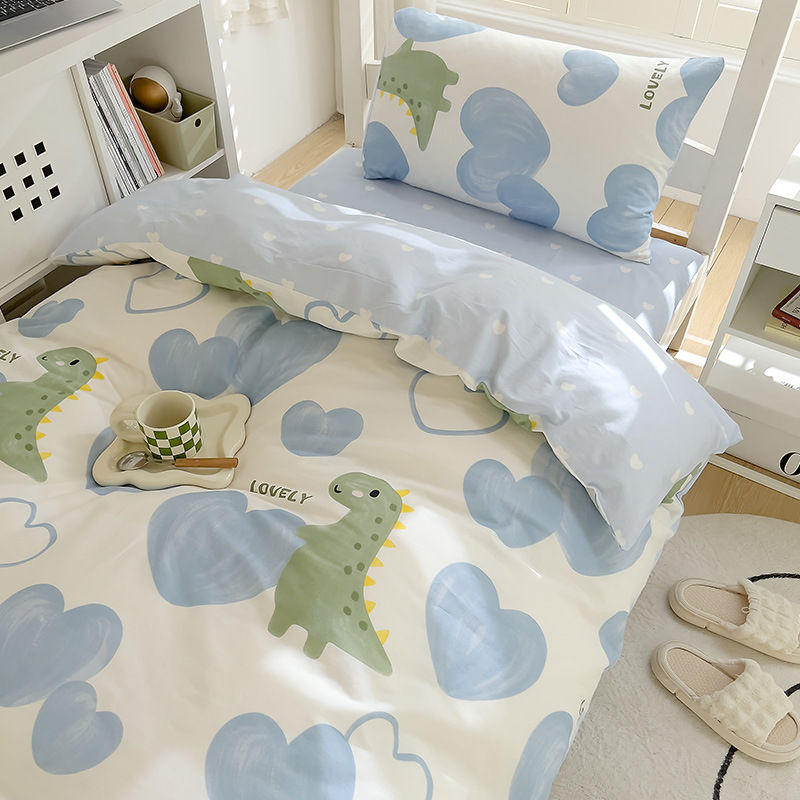Ropa de cama de dormitorio de estudiantes universitarios de tres piezas de algodón, sábana de algodón, funda de edredón, sábana, cama, traje de cuatro piezas, verano