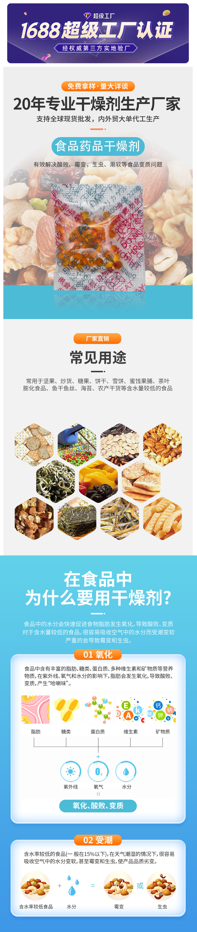 【诚丰】吧唧谷子干燥剂专用食品干燥剂 可分包变色硅胶opp干燥剂