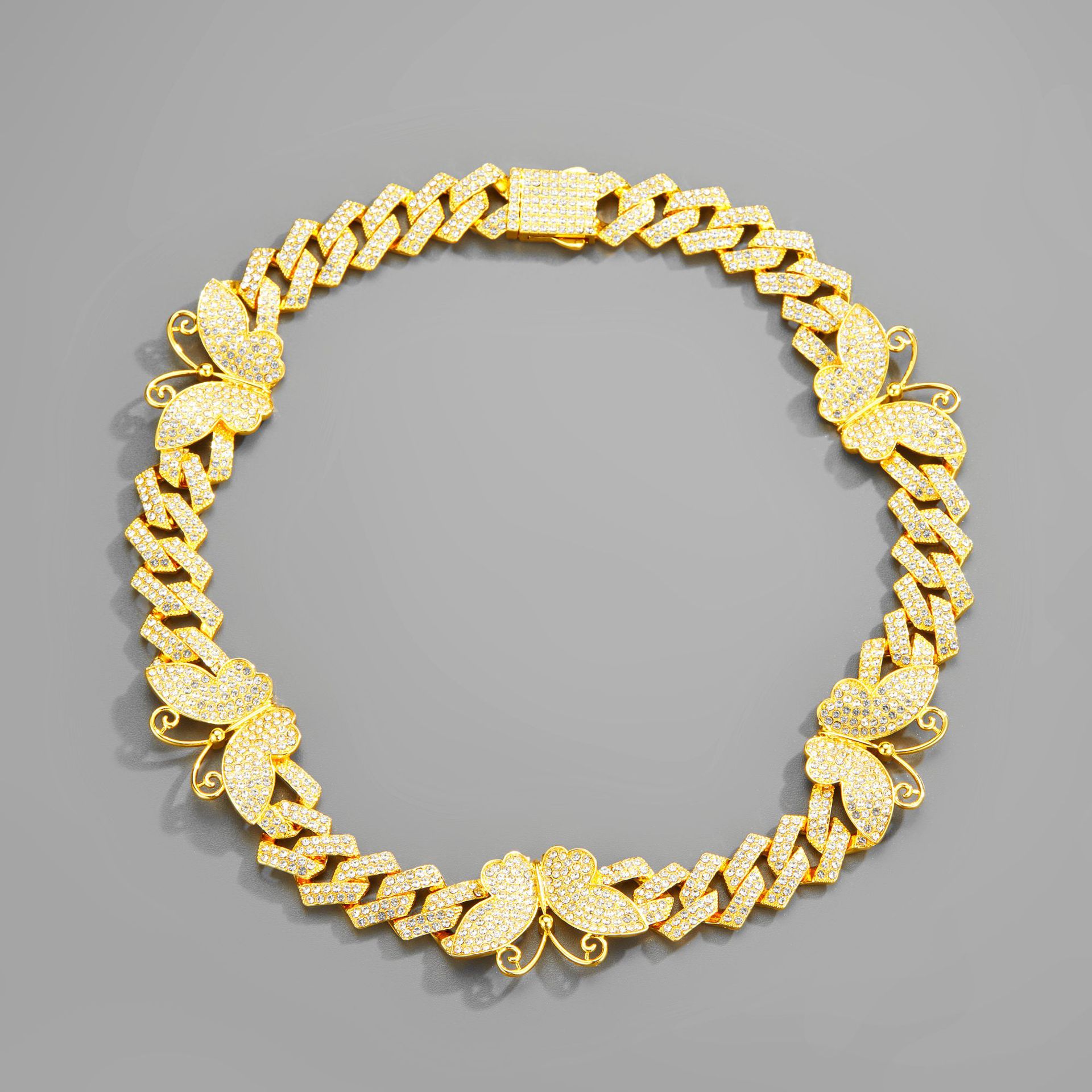 Diamond Set Butterfly Cuban Chain Necklace For Couples Versatile_voghion.com