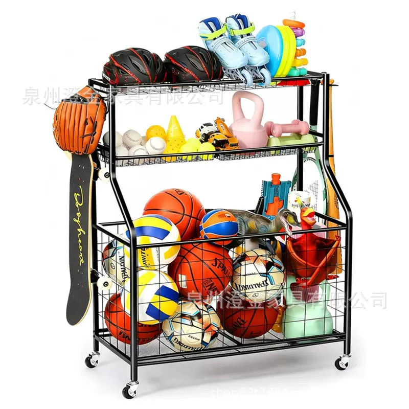 跨境大容量运动器材收纳架可移动花园杂物置物架多层球类收纳推车