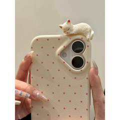 可爱波点猫咪适用苹果14手机壳iPhone16纯色15promax新13包12女