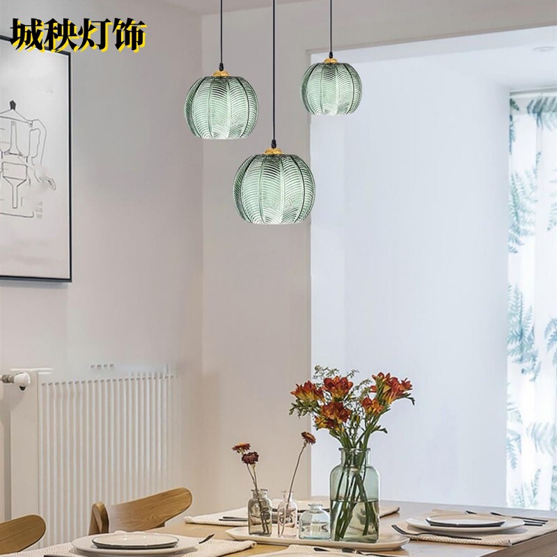现代简约餐厅创意酒店书房卧室床头吊灯设计师绿色树叶纹玻璃吊灯|undefined