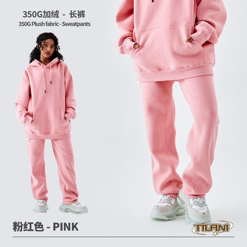 Conjunto deportivo unisex, sudadera con capucha y pantalón, forro polar grueso 350g, moda europea y americana