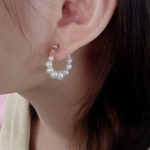 Freshwater Pearl Earrings for Women Niche Internet Celebrity Earrings 925 Silver Needle Gradient Retro Stud Earrings European and American Jewelry Wholesale