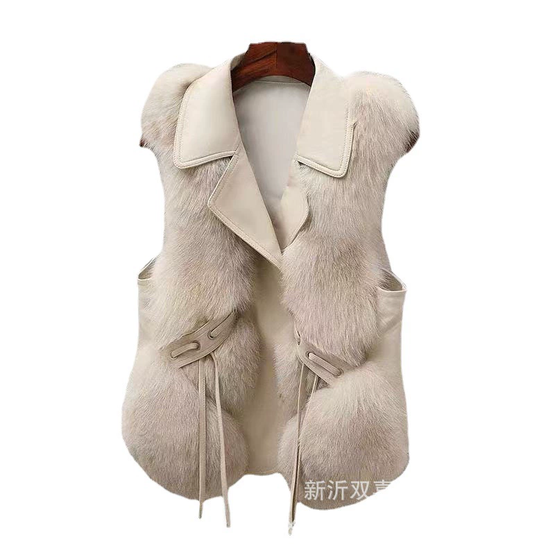 Женский жилет из лисьего меха Faux Fox Fur Vest Haining (женщины), casual тёплый жилет на осень–зиму с вставками